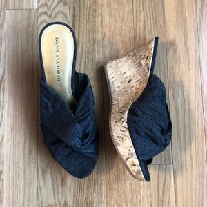 Black denim wedge shoes NWT size 7